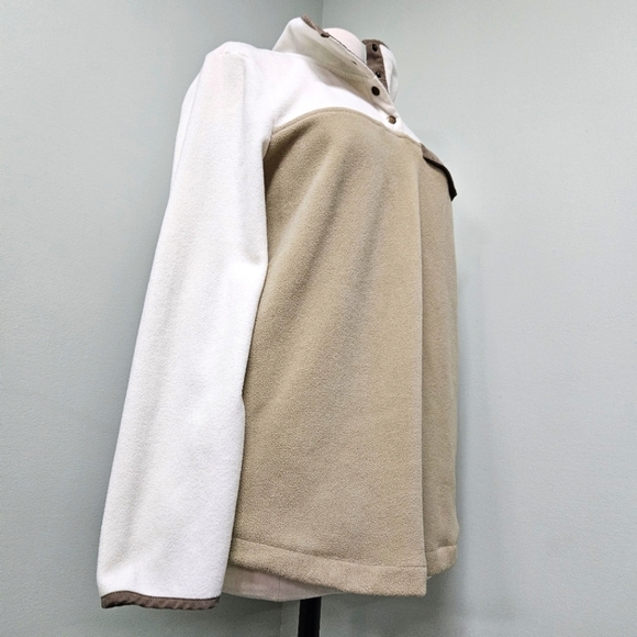 Entro High Neck Fleece Pullover Jacket with Snaps Tan Cream White Size Medium - Picture 5 of 7